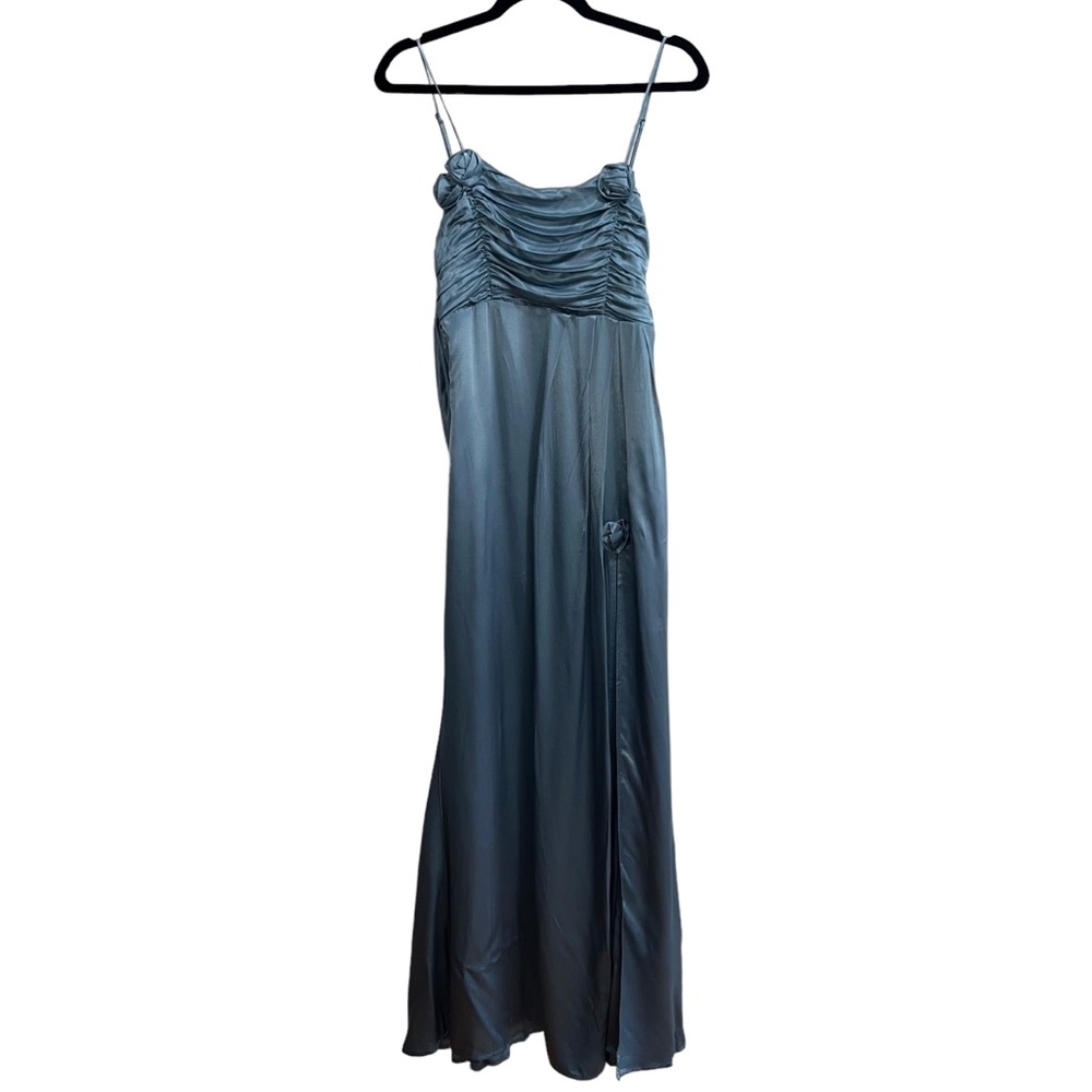 For Love & Lemons Satin Maxi Dress in Dusty Blue - Picture 4 of 12